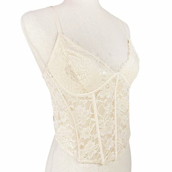 KENDALL & KYLIE Midnight Lover Lace Corset Top in Sand (Cream/Ivory) Size L - Picture 3 of 8
